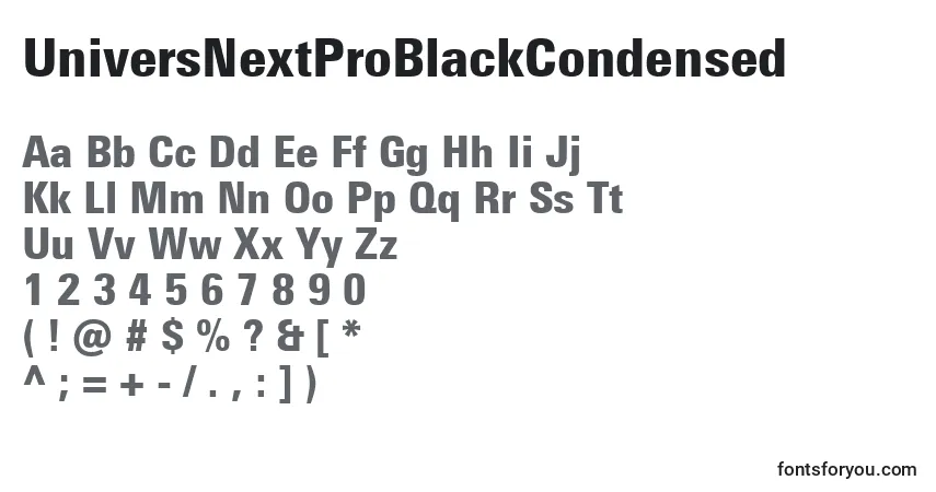 A fonte UniversNextProBlackCondensed – alfabeto, números, caracteres especiais