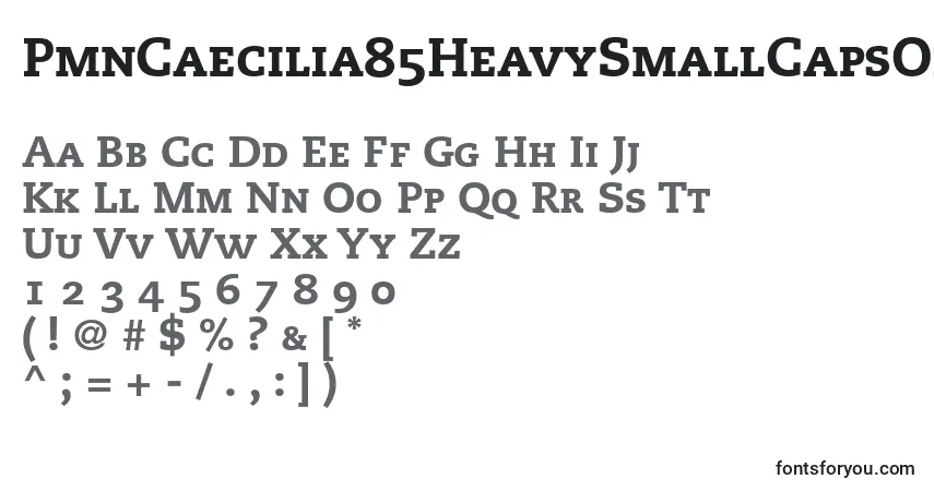 A fonte PmnCaecilia85HeavySmallCapsOldstyleFigures – alfabeto, números, caracteres especiais