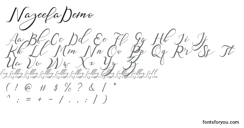 A fonte NazeefaDemo (69624) – alfabeto, números, caracteres especiais