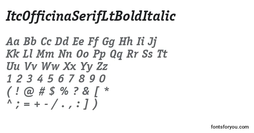 Czcionka ItcOfficinaSerifLtBoldItalic – alfabet, cyfry, specjalne znaki