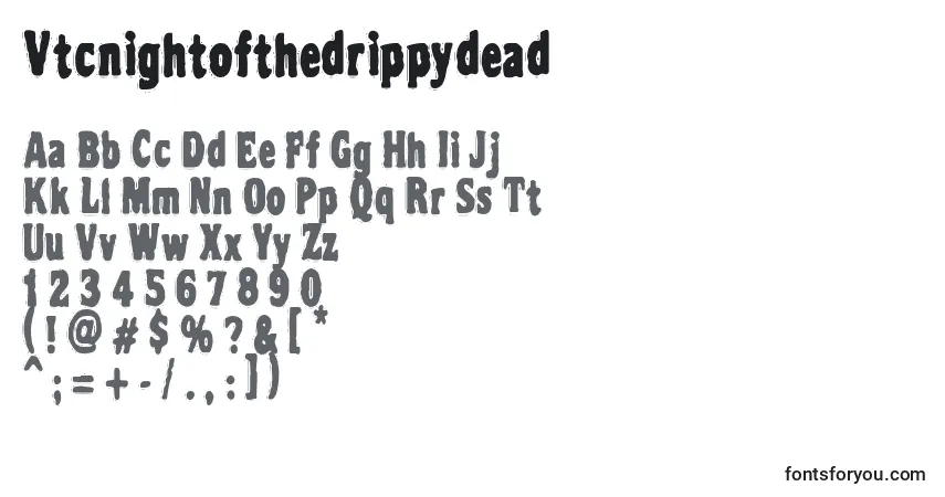 Czcionka Vtcnightofthedrippydead – alfabet, cyfry, specjalne znaki