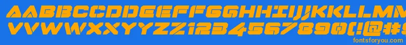 フォントDominojackexpandital – オレンジ色の文字が青い背景にあります。