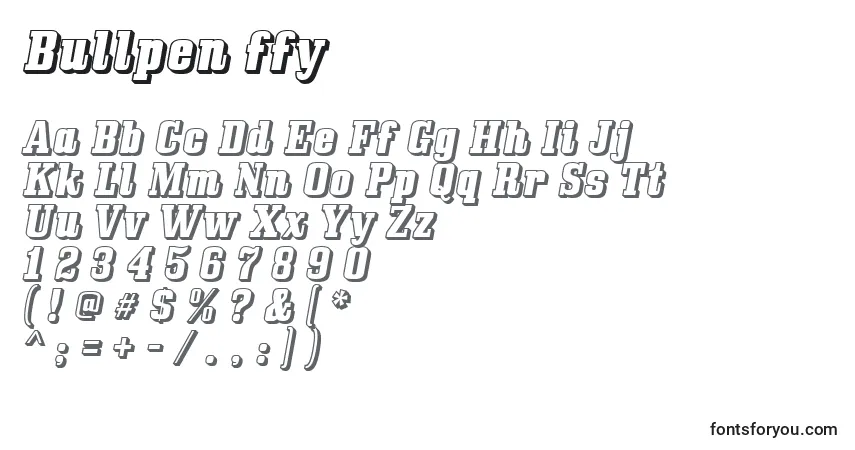 Schriftart Bullpen ffy – Alphabet, Zahlen, spezielle Symbole