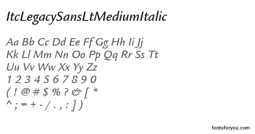 ItcLegacySansLtMediumItalic-fontti – aakkoset, numerot, erikoismerkit