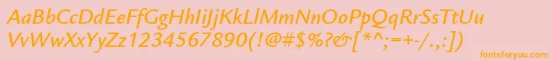 フォントItcLegacySansLtMediumItalic – オレンジの文字がピンクの背景にあります。