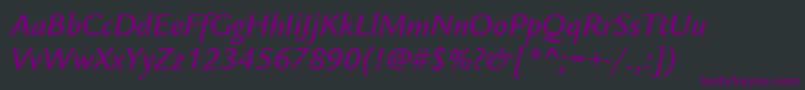 Fonte ItcLegacySansLtMediumItalic – fontes roxas em um fundo preto