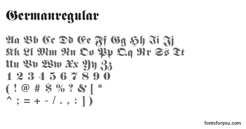 Czcionka Germanregular – alfabet, cyfry, specjalne znaki