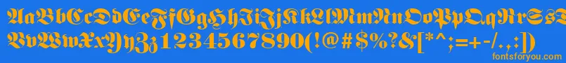 フォントGermanregular – オレンジ色の文字が青い背景にあります。