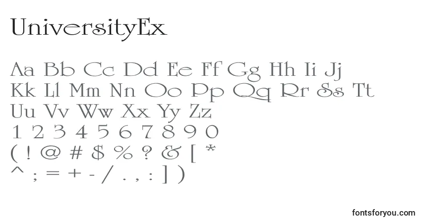 Czcionka UniversityEx – alfabet, cyfry, specjalne znaki