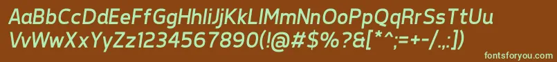 Czcionka TepenoSansRegularItalic – zielone czcionki na brązowym tle