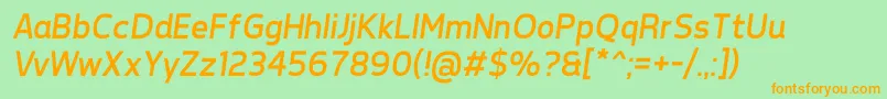 Saiba mais sobre a fonte TepenoSansRegularItalic Fonte TepenoSansRegularItalic – fontes laranjas em um fundo verde