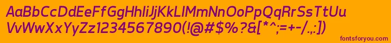 TepenoSansRegularItalic-fontti – violetit fontit oranssilla taustalla