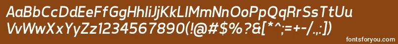 TepenoSansRegularItalic-fontti – valkoiset fontit ruskealla taustalla