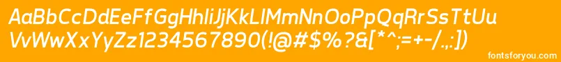 Weitere Informationen zur TepenoSansRegularItalic-Schriftart TepenoSansRegularItalic-Schriftart – Weiße Schriften auf orangefarbenem Hintergrund