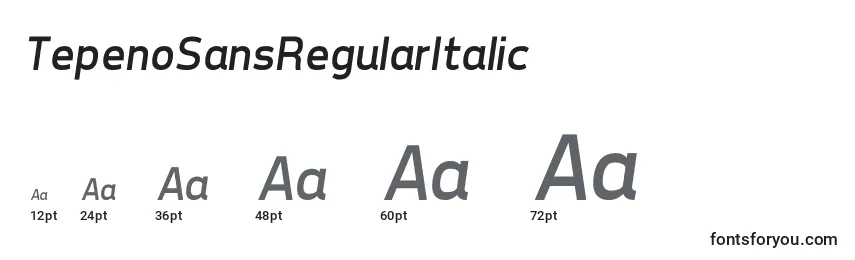Размеры шрифта TepenoSansRegularItalic