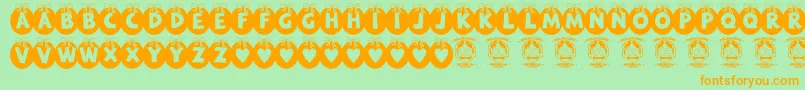 RyTha-Schriftart – Orangefarbene Schriften auf grünem Hintergrund