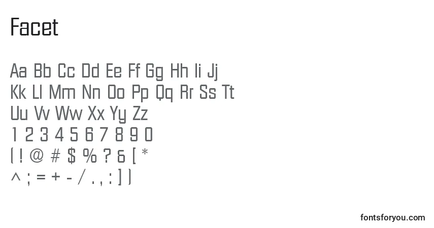 Schriftart Facet – Alphabet, Zahlen, spezielle Symbole