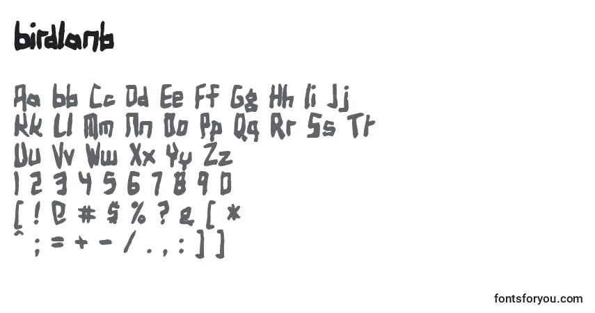 Schriftart Birdlanb – Alphabet, Zahlen, spezielle Symbole