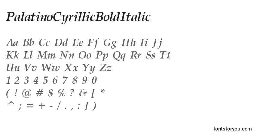 Schriftart PalatinoCyrillicBoldItalic – Alphabet, Zahlen, spezielle Symbole