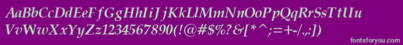 PalatinoCyrillicBoldItalic Font – Green Fonts on Purple Background