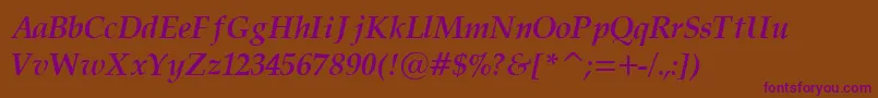 PalatinoCyrillicBoldItalic-Schriftart – Violette Schriften auf braunem Hintergrund
