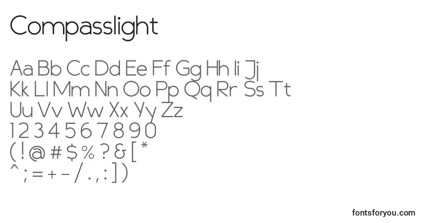A fonte Compasslight – alfabeto, números, caracteres especiais