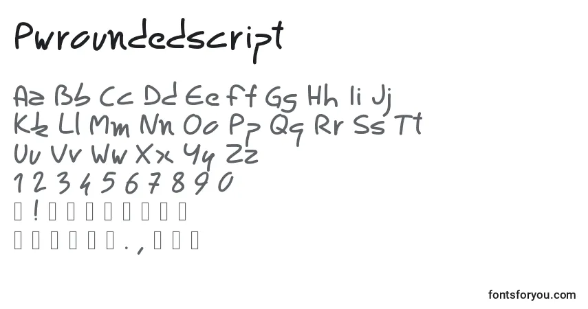 Czcionka Pwroundedscript – alfabet, cyfry, specjalne znaki
