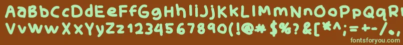 フォントSkidoofatRh – 緑色の文字が茶色の背景にあります。