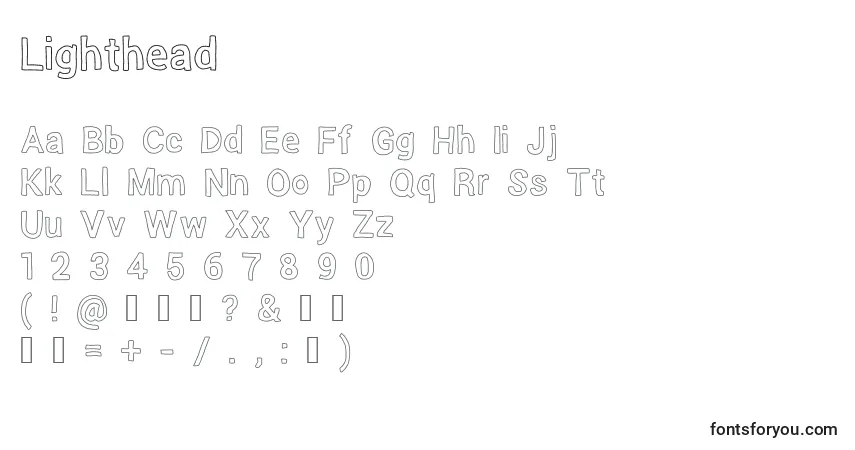 Czcionka Lighthead – alfabet, cyfry, specjalne znaki