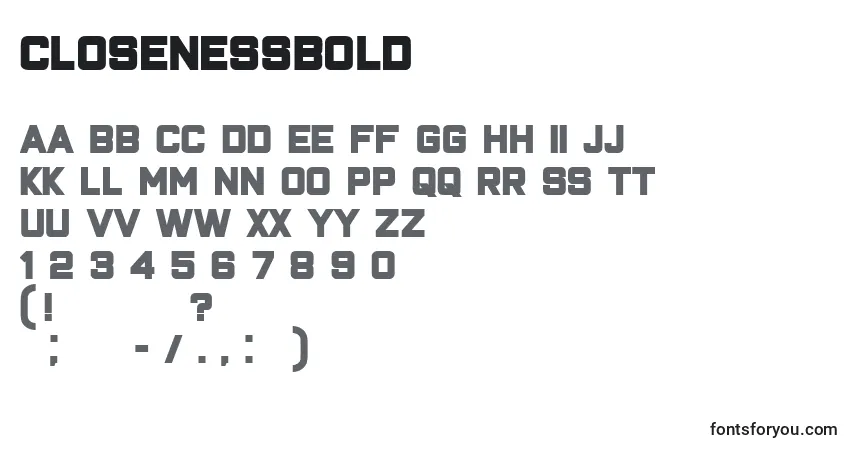 Шрифт ClosenessBold – алфавит, цифры, специальные символы