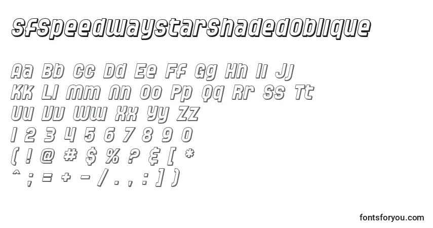 Шрифт SfSpeedwaystarShadedOblique – алфавит, цифры, специальные символы