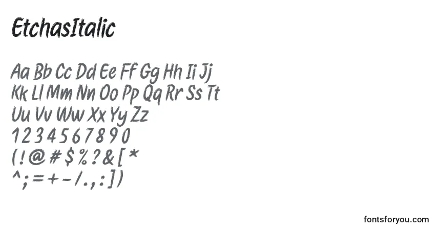 Czcionka EtchasItalic – alfabet, cyfry, specjalne znaki