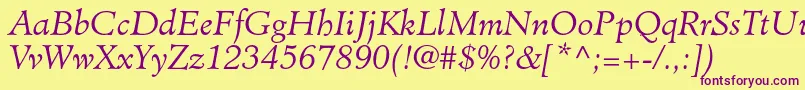 MinisterstdLightitalic Font – Purple Fonts on Yellow Background