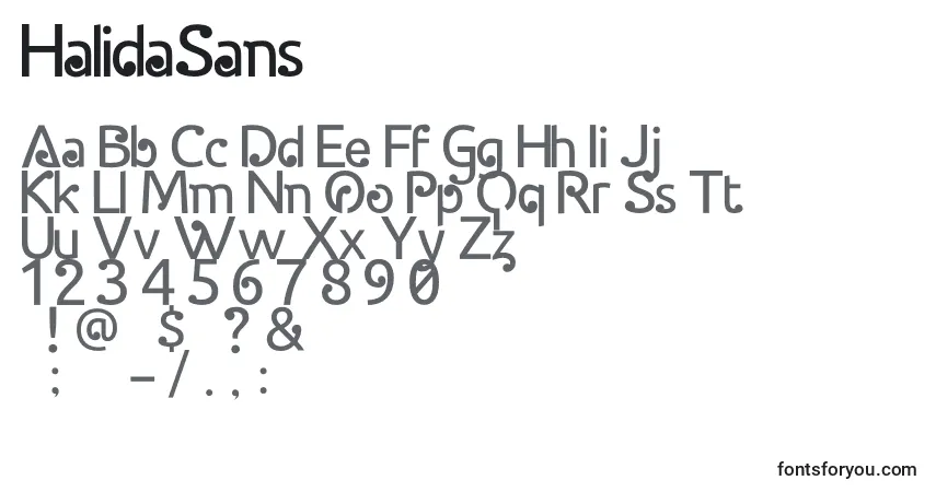 A fonte HalidaSans – alfabeto, números, caracteres especiais