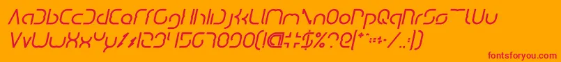 DismechaBoldItalic-Schriftart – Rote Schriften auf orangefarbenem Hintergrund