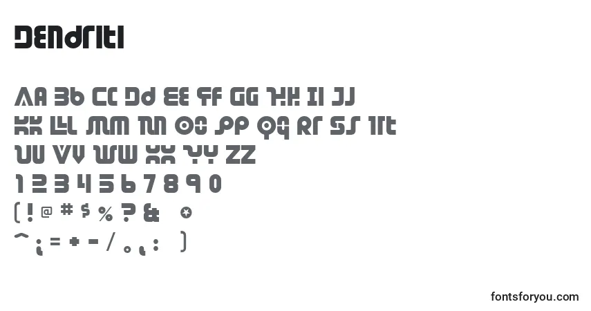 Czcionka Dendriti – alfabet, cyfry, specjalne znaki