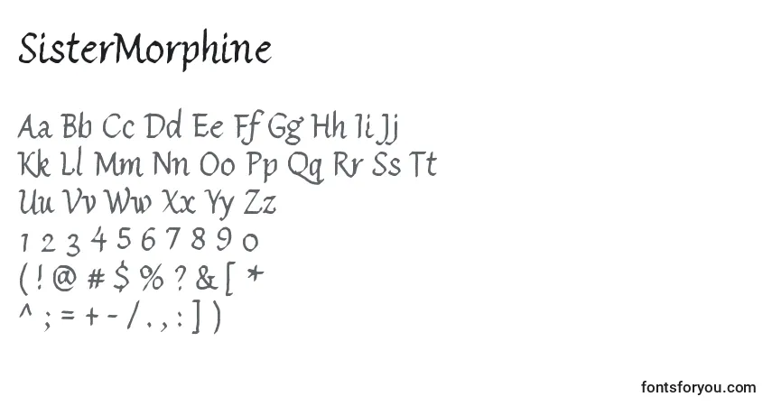 Czcionka SisterMorphine – alfabet, cyfry, specjalne znaki