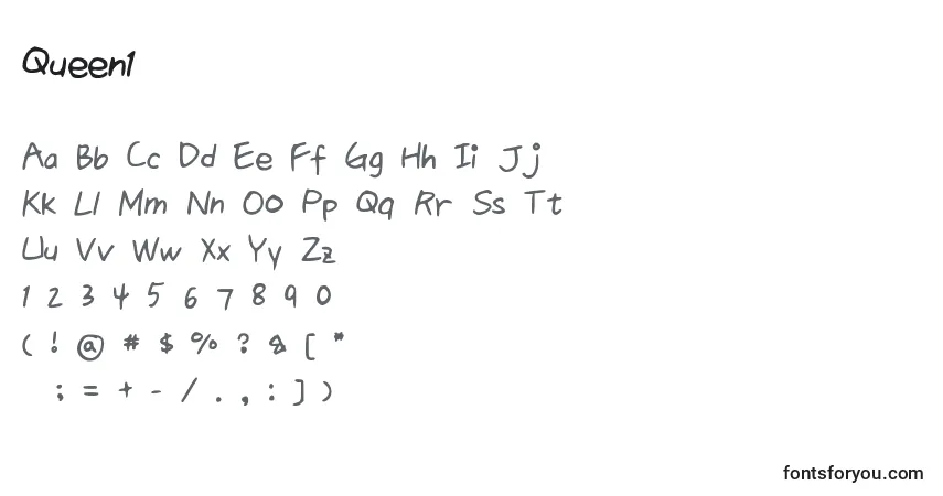 Czcionka Queen1 – alfabet, cyfry, specjalne znaki