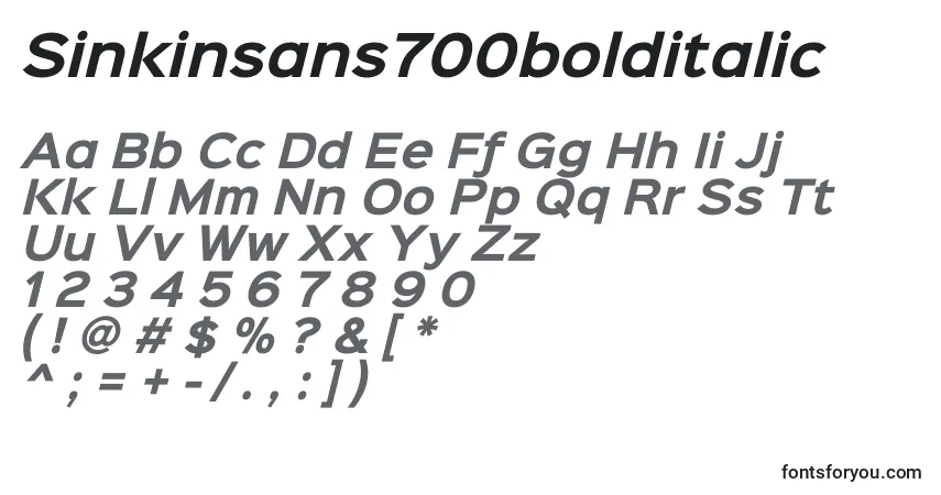 A fonte Sinkinsans700bolditalic (69696) – alfabeto, números, caracteres especiais