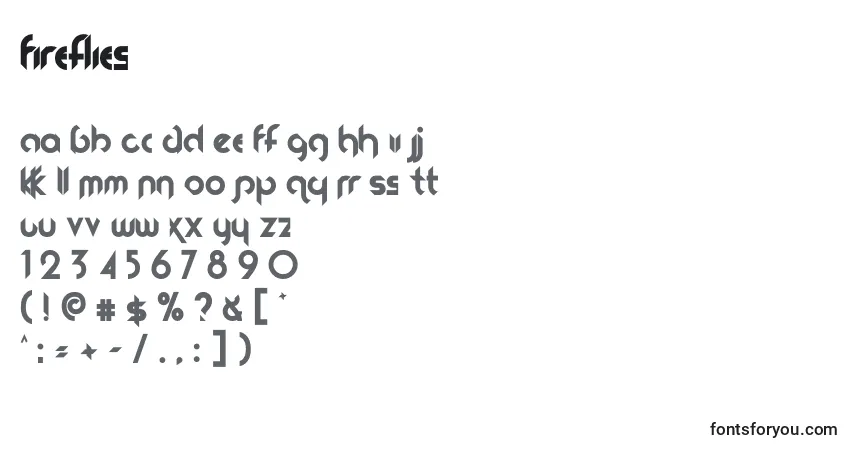Schriftart Fireflies (69698) – Alphabet, Zahlen, spezielle Symbole