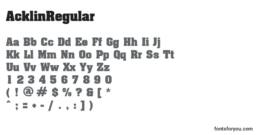 A fonte AcklinRegular – alfabeto, números, caracteres especiais