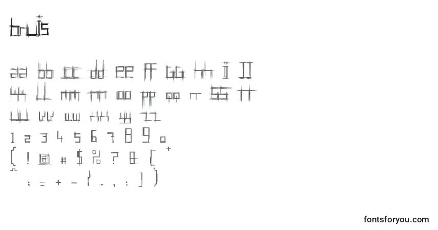 characters of brui5 font, letter of brui5 font, alphabet of  brui5 font