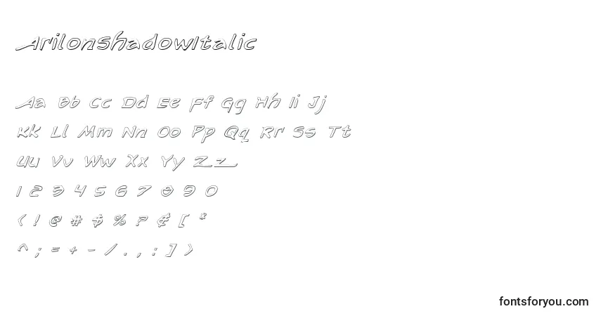 ArilonShadowItalicフォント–アルファベット、数字、特殊文字