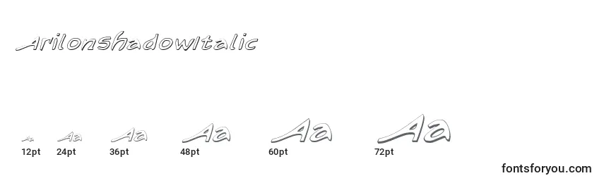 Размеры шрифта ArilonShadowItalic