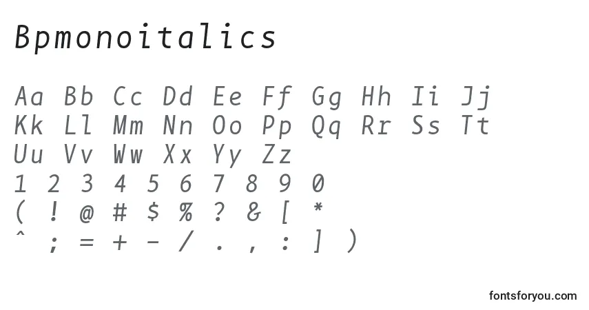Bpmonoitalics Font – alphabet, numbers, special characters