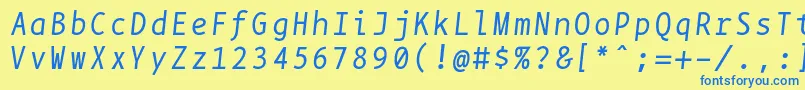 フォントBpmonoitalics – 青い文字が黄色の背景にあります。