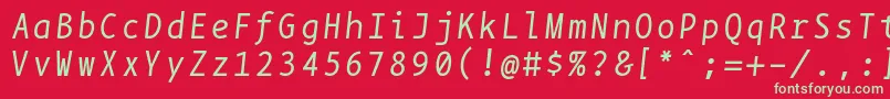 Fonte Bpmonoitalics – fontes verdes em um fundo vermelho