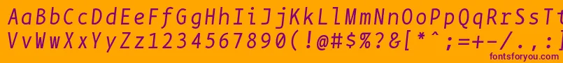 Bpmonoitalics-Schriftart – Violette Schriften auf orangefarbenem Hintergrund