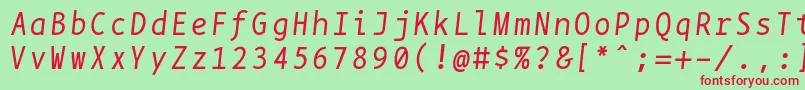 Czcionka Bpmonoitalics – czerwone czcionki na zielonym tle