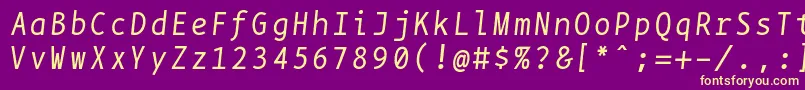 フォントBpmonoitalics – 紫の背景に黄色のフォント